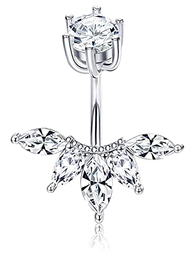 Sllaiss 14G Blume Belly Bar 925 Sterling Silber Bauchnabelstangen Weiß vergoldet glänzende Kugel Cubic Zirkonia Bauchnabelpiercing für Frauen Nabel Piercing Schmuck von Sllaiss