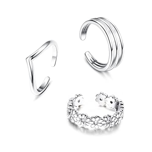 Sllaiss Zehenring für Frauen 925 Sterling Silber Band Zehenring 3 Stücke Herz Blume Hohlt Zehenringe Öffnen Verstellbar Zehenringe Sommer Fußschmuck Set C von Sllaiss