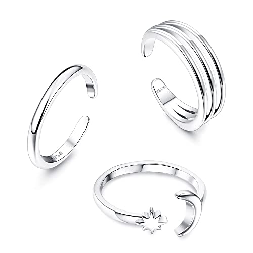 Sllaiss Zehenringe Set Silber 925 Herz Mond Stern Zehenring 925 Sterling Silber Zehenringe für Frauen 3 Stücke Verstellbar Öffnen Zehenringe Set Sommer Fußschmuck Set A von Sllaiss