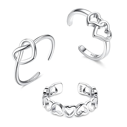 Sllaiss Zehenringe Set Silber 925 Herz Mond Stern Zehenring 925 Sterling Silber Zehenringe für Frauen 3 Stücke Verstellbar Öffnen Zehenringe Set Sommer Fußschmuck Set B von Sllaiss