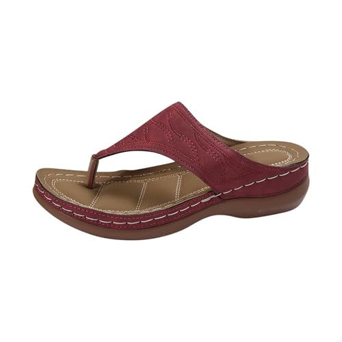 Sllowwa Damen-Flip-Flops, Wandersandalen für Damen, breite Passform, Sommer, Keilabsatz, dicke Unterseite, Flip-Flops, Strandpantoffeln, Slipper, Größe 38, 39, 37, 40, rot, 38.5 EU von Sllowwa