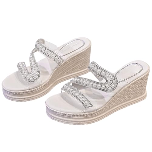 Sllowwa Damen-Sandalen, Strandschuhe, breite Passform, Sommer, Keilabsatz, modisch, dicker Boden, offener Zehenbereich, Plateauschuhe, ein Wort, lässige Hausschuhe, Damen-Flip-Flops, Slipper, Größe 38 von Sllowwa