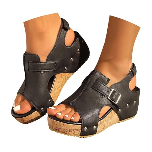 Sllowwa Damen-Sandalen mit breiter Passform, Keilabsatz, Vintage-Stil, Leder, rutschfeste Gummi-Außensohle, Fußgewölbeunterstützung, Komfort, Walking, Damen, offene Zehen, Schwarz, Schwarz , 39 EU Sllowwa Damen-Sandalen mit breiter Passform, Keilabsatz, Vintage-Stil, Leder, rutschfeste Gummi-Außensohle, Fußgewölbeunterstützung, Komfort, Walking, Damen, offene Zehen, Schwarz, Schwarz , 39 EU von Sllowwa