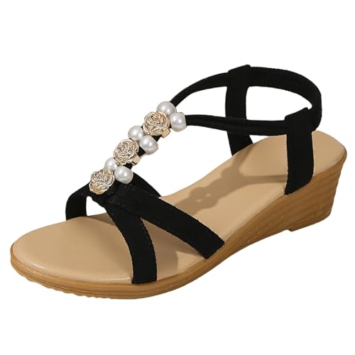 Sllowwa Keilsandalen für Damen, weite Passform, Sommer, Simia, elastischer Fuß, Fischmund, römisch, lässig, offene Schuhe, Schwarz, Schwarz , 6.5 UK 3X-Narrow Sllowwa Keilsandalen für Damen, weite Passform, Sommer, Simia, elastischer Fuß, Fischmund, römisch, lässig, offene Schuhe, Schwarz, Schwarz , 6.5 UK 3X-Narrow von Sllowwa