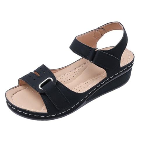 Sllowwa Sandalen für Damen, Größe 37, 38, 39, 40, breite Passform, Sommer, Keilabsatz, hohl, Fischmaul, lässig, offene Schuhe, Schwarz, Schwarz , 39.5 EU Sllowwa Sandalen für Damen, Größe 37, 38, 39, 40, breite Passform, Sommer, Keilabsatz, hohl, Fischmaul, lässig, offene Schuhe, Schwarz, Schwarz , 39.5 EU von Sllowwa