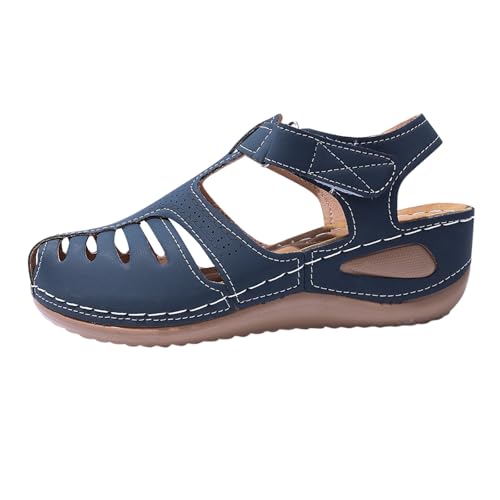 Sllowwa Weite Passform, Wandersandalen für Damen, Sommer, Retro, Keilabsatz, geschlossene Zehen, dicke Unterseite, leicht, Damenschuhe, hohl, Urlaub, Strand, leger, breite Passform, blau, 5 UK Sllowwa Weite Passform, Wandersandalen für Damen, Sommer, Retro, Keilabsatz, geschlossene Zehen, dicke Unterseite, leicht, Damenschuhe, hohl, Urlaub, Strand, leger, breite Passform, blau, 5 UK von Sllowwa