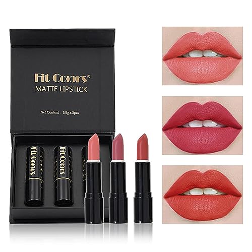 Lippenstift für Frauen – 3 Stück weiche, langanhaltende Lippencreme für Mädchen, Antihaft-Cup-Samt-Lippenstift, Lipgloss, wasserfester Lippenstift, für Geschäftsreisen von Sloane