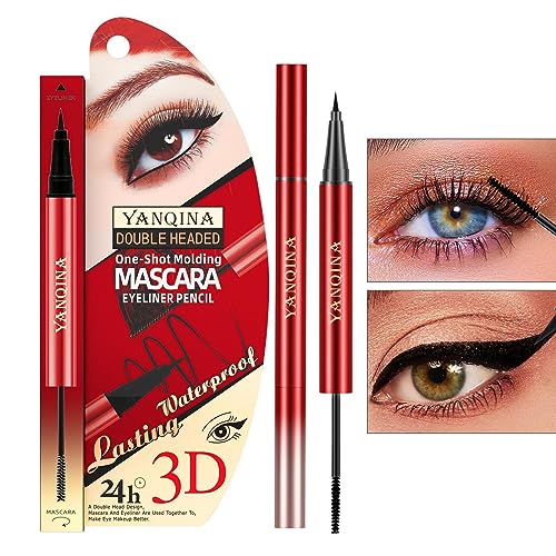 Mascara Eyeliner,Wasserfeste Doppelkopf-Eyeliner-Mascara | Schnell trocknend, langlebig, wasserfest, glatte Farbe, Wasserlinie, Lidschatten, flüssiger Augenbrauenstift für den perfekten von Sloane