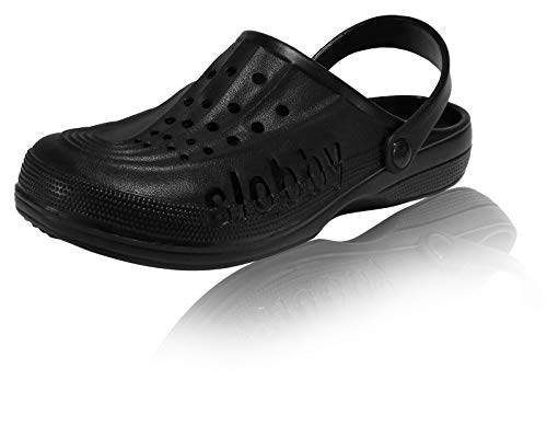 Herren Clogs Badeschuhe (11D) Badelatschen Pantoffel Pantoletten Schuhe Neu Schuhgröße 42, Farbe Schwarz von Slobby