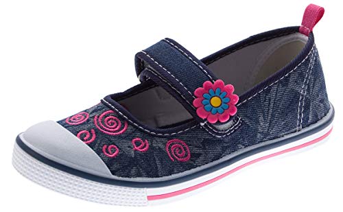 Mädchen Ballerinas Navy Fuchsia Klettverschluss Kinder Leinen Schuhe Jeans Stoff Slipper Sandaletten Größe 28 von Slobby