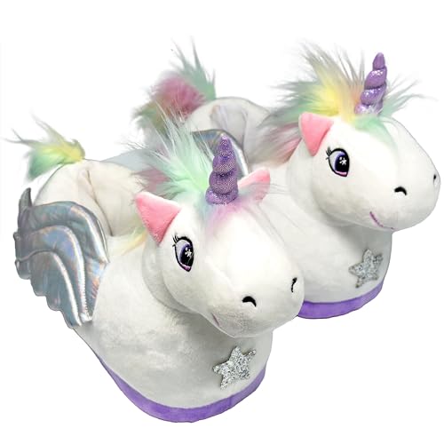 Sloffies Close Up Pegasus Hausschuhe | One Size Kinder | Gr. 29-36 | Glitzer Flügel | Einhorn Flieder | Wäsche bei 30° C möglich von Sloffies