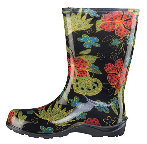 Sloggers 5002BK08 Damen Wasserdicht Regen-und Gartenstiefel mit Komfort-Einlegesohle, Midsummer Print schwarz von Sloggers