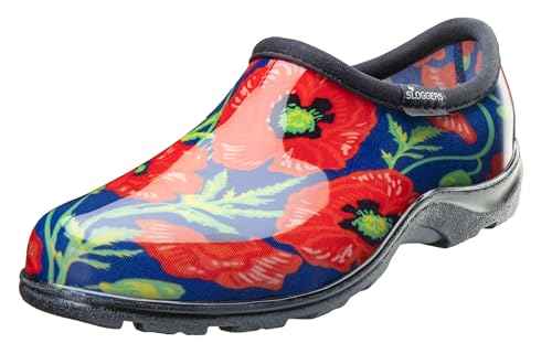 Sloggers, Original wasserdichter Regen- und Gartenschuh für Damen, Outdoor Slip-On-Clog, Made in USA mit Premium Comfort, Einlegesohle und Fußgewölbeunterstützung, Kühne Mohnblumen Blau, Größe 40 von Sloggers