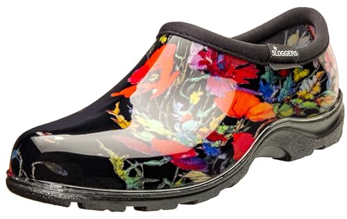 Sloggers, Original wasserdichter Regen- und Gartenschuh für Damen, Outdoor Slip-On Garten-Clog, Made in USA mit Premium Comfort, Einlegesohle und Fußgewölbeunterstützung, in Felder Schwarz, Größe 39 von Sloggers