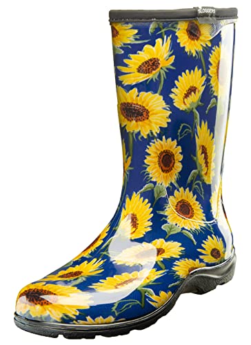 Sloggers Wasserdichte Garten-Regenstiefel für Damen – niedliche Matsch- und Muck-Stiefel mit Premium-Komfort-Stütz-Innensohle, (Sonnenblumenblau), (Größe 42) von Sloggers