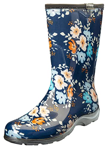 Sloggers Wasserdichte Regenstiefel mit Blumenmuster für Damen, niedlich, wadenhoch, Schlamm- und Muck-Stiefel mit Premium-Komfort-Innensohle, Blau (Floral Fun Blue), (Größe 45) von Sloggers