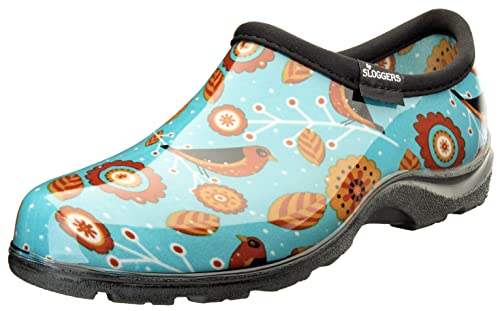 Sloggers Wasserdichter Gartenschuh für Damen - Outdoor Schlupfschuh Regen und Garten Clogs mit Premium Comfort Support Innensohle, (Vogel Türkis), (Größe 40) von Sloggers