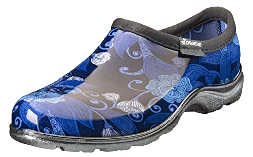 Sloggers Wasserdichter Gartenschuh für Damen - Outdoor Slip On Regen und Garten Clogs mit Premium Comfort Innensohle, (Floral Mod Blue), (Größe 40) von Sloggers