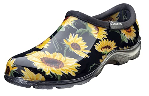 Sloggers Wasserdichter Gartenschuh für Damen - Outdoor Slip On Regen und Garten Clogs mit Premium Comfort Support Innensohle, (Sunflower Black), (Größe 42) von Sloggers