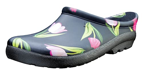 Sloggers Wasserdichter Premium Clog für Damen - Outdoor Slip On Regen und Garten Clogs mit Premium Comfort Innensohle, (Tulpe Black), (Größe 38) von Sloggers
