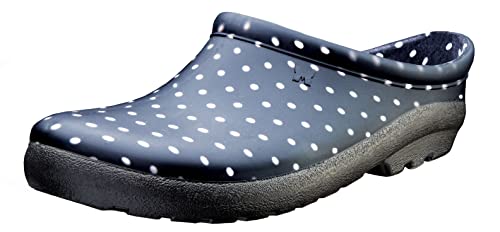 Sloggers Wasserdichter Premium Clog für Damen - Outdoor Slip On Regen und Garten Clogs mit Premium Comfort Innensohle, Schwarz und Weiß gepunktet, 37 EU von Sloggers