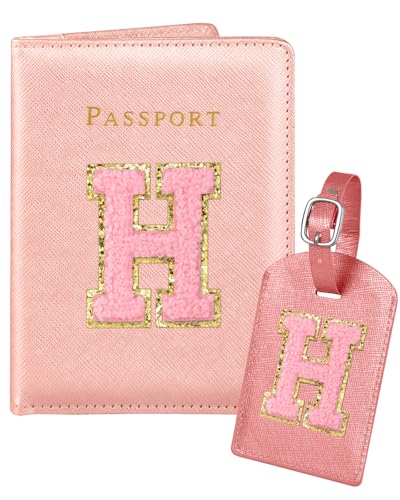 Slohif Reisepasshülle mit Initialen-Anhänger, Kofferhülle, Brieftaschen-Etui für Reisen, Damen, Leder, Brief, Reisepassbuch, personalisierbar, Kartenschutz, Hülle, Essentials Slim Carrier, Pink, H Slohif Reisepasshülle mit Initialen-Anhänger, Kofferhülle, Brieftaschen-Etui für Reisen, Damen, Leder, Brief, Reisepassbuch, personalisierbar, Kartenschutz, Hülle, Essentials Slim Carrier, Pink, H von Slohif