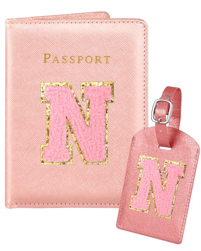 Slohif Reisepasshülle mit Initialen-Anhänger, Kofferhülle, Brieftaschen-Etui für Reisen, Damen, Leder, Brief, Reisepassbuch, personalisierbar, Kartenschutz, Hülle, Essentials Slim Carrier, Pink, N Slohif Reisepasshülle mit Initialen-Anhänger, Kofferhülle, Brieftaschen-Etui für Reisen, Damen, Leder, Brief, Reisepassbuch, personalisierbar, Kartenschutz, Hülle, Essentials Slim Carrier, Pink, N von Slohif
