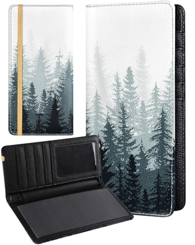 Slohif Scheckbuchhülle für persönliche doppelte Schecks – Leder Scheckbuch Brieftasche Halter für Damen, Wald, Minimalistisch von Slohif