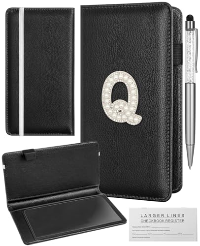 Slohif Scheckbuchhülle und Scheckregister – Initial Leter, Leder, persönliches Duplikat, Scheckhalter, Geldbörse für Damen und Herren, oben aufreißbar, Leter Q, Minimalistisch von Slohif
