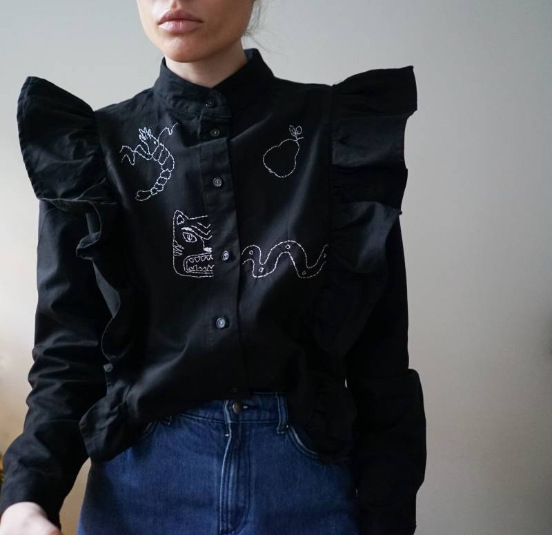Handbestickte Schwarze Cowboybluse von SlooowHands