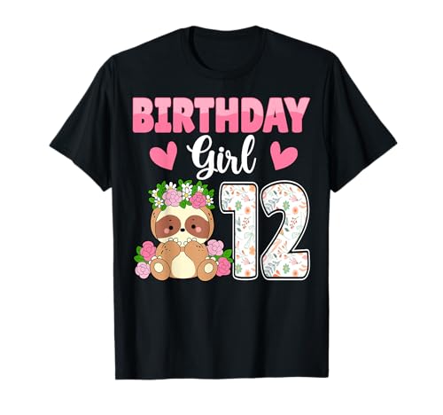 12 Years Old Cute Sloth Flowers 12th Birthday Girls Kids T-Shirt 12 Years Old Cute Sloth Flowers 12th Birthday Girls Kids T-Shirt von Sloth 12th Birthday Gifts Co.