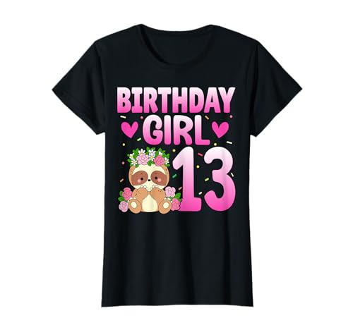 13th Birthday Girl Cute Sloth Thirteen Years Old Birthday T-Shirt von Sloth 13th Birthday Gifts Co.