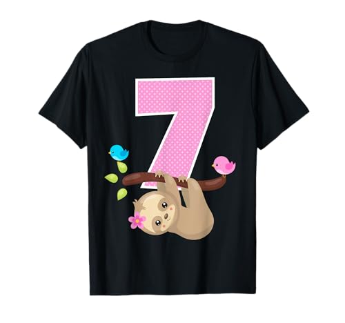 Faultier Bär 7. Geburtstag Mädchen 7 Jahre alt Geburtstag Faultier Geburtstag T-Shirt von Sloth Birthday Party Supplies Family Matching Kids
