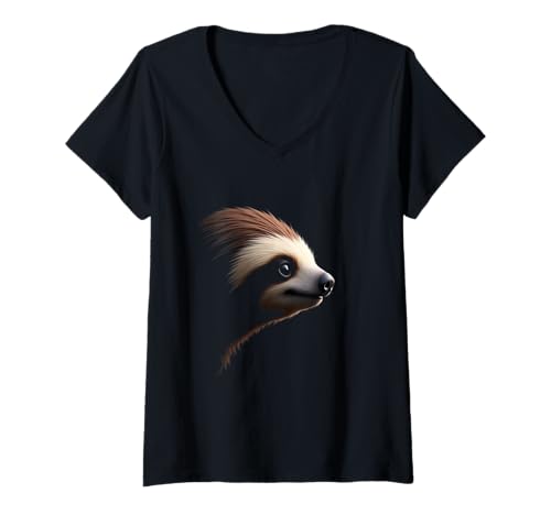 Damen Faultier Kopf Wildtier Wald Tropen Kunst T-Shirt mit V-Ausschnitt Damen Faultier Kopf Wildtier Wald Tropen Kunst T-Shirt mit V-Ausschnitt von Sloth Fun Designs