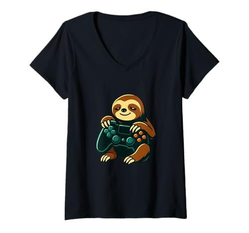 Damen Faultier Gaming Controller Lustige Video Gamer Grafik T-Shirt mit V-Ausschnitt Damen Faultier Gaming Controller Lustige Video Gamer Grafik T-Shirt mit V-Ausschnitt von Sloth Gaming Funny Video Gamer Animal Apparel