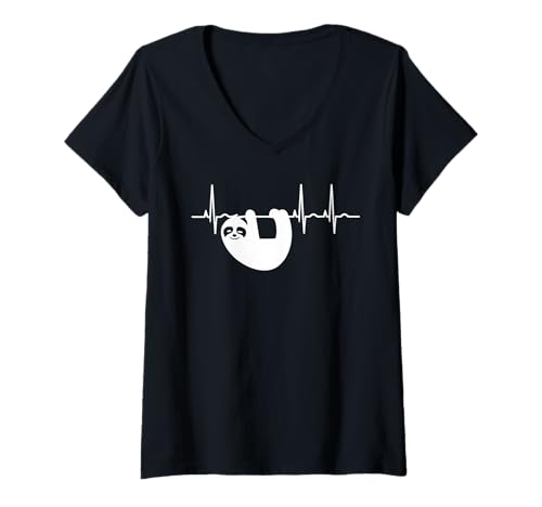 Damen Sloth Heartbeat EKG Cool Sloth T-Shirt mit V-Ausschnitt von Sloth Heartbeat EKG Apparel