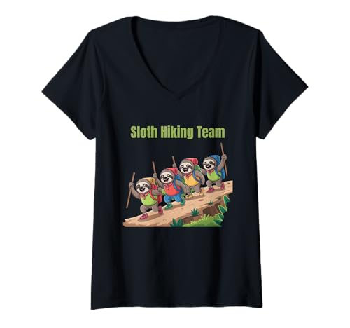 Damen Lustiges Faultier Wandern T-Shirt mit V-Ausschnitt Damen Lustiges Faultier Wandern T-Shirt mit V-Ausschnitt von Sloth Hiking Team Shirt Store