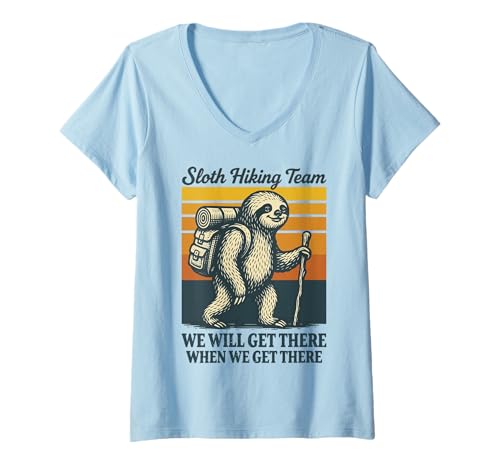 Damen Lustig Faultier Wandern T-Shirt mit V-Ausschnitt Damen Lustig Faultier Wandern T-Shirt mit V-Ausschnitt von Sloth Hiking Team Wanderer