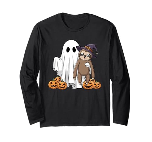 Lustiges Geisterfaultier Kürbis Halloween Kinder Herren Damen Langarmshirt von Sloth Lovers Cute Halloween Outfits for Boy Girl