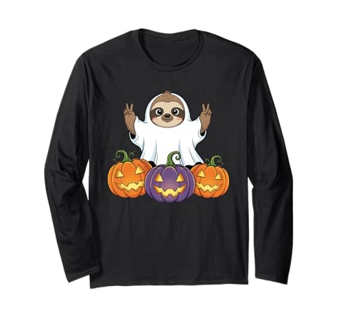 Lustiges Faultier Geist Kürbis Boo Halloween Kinder Herren Damen Langarmshirt von Sloth Lovers Halloween Ghost Pumpkin Outfits