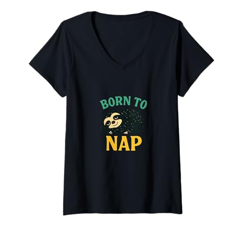 Damen Born to Nap Faultier Design Lazy Day Stimmungstier T-Shirt mit V-Ausschnitt Damen Born to Nap Faultier Design Lazy Day Stimmungstier T-Shirt mit V-Ausschnitt von Sloth Mode Everyday Arts