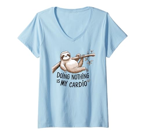 Damen Lustiges Faultier Lazy Gym Humor No Cardio Procrastination T-Shirt mit V-Ausschnitt Damen Lustiges Faultier Lazy Gym Humor No Cardio Procrastination T-Shirt mit V-Ausschnitt von Sloth Mode Lazy Workout Humor
