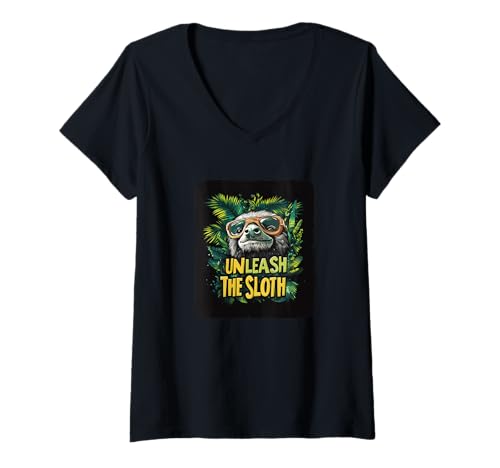Damen Pretty Unleash the Sloth Speech Kostüm T-Shirt mit V-Ausschnitt von Sloth Outfit