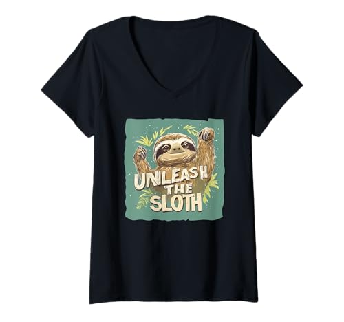 Damen Tolles Statement von Unleash the Sloth T-Shirt mit V-Ausschnitt von Sloth Outfit