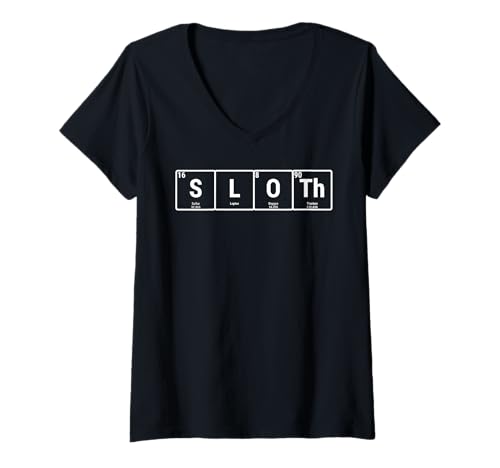 Damen Sloth Periodic Table Elements Chemistry Science T-Shirt mit V-Ausschnitt von Sloth Periodic Table Elements Animal Apparel
