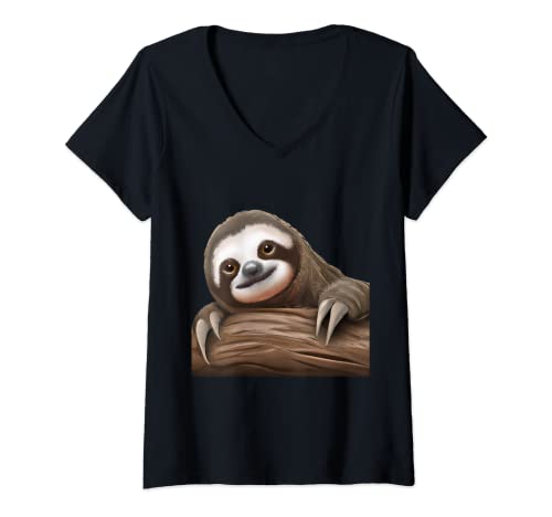 Damen Faultier, Rot, Wildtier-Liebe, Tier-Nase, Wohlergehen, für Kinder und Erwachsene T-Shirt mit V-Ausschnitt von Sloth Red Wildlife Love Animal Nose Welfare Day