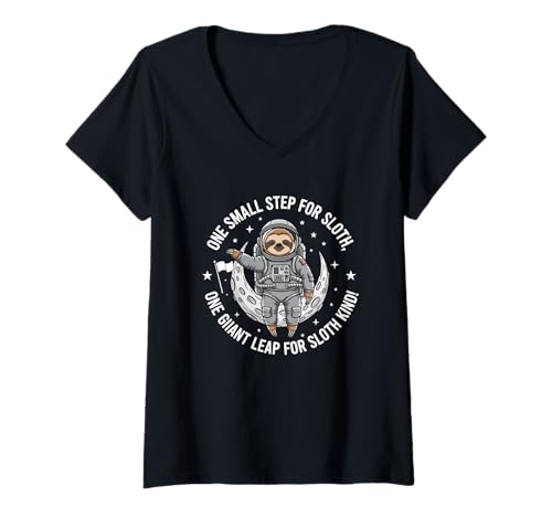 Damen EIN Kleiner Schritt für Faultiere, EIN riesiger Sprung für Faultier-Art T-Shirt mit V-Ausschnitt von Sloth Space Exploration Humor Cosplay