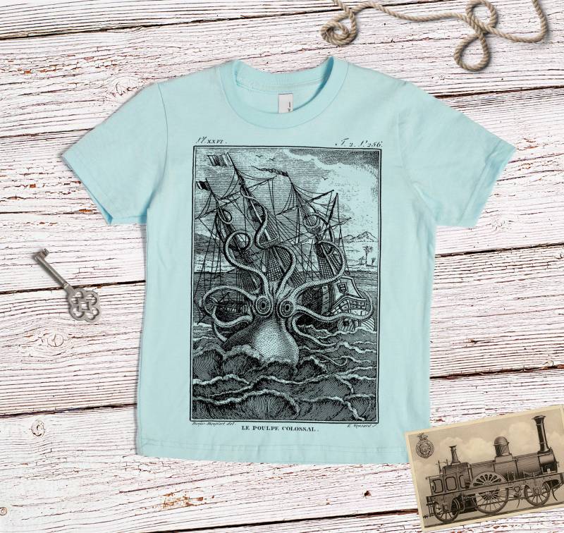 Oktopus Shirt - Kinder T-Shirt Siebdruck Oktopussen Kraken T-Shirt Vintage Schiff Geschenk Lass Den Frei von SlothWingTees