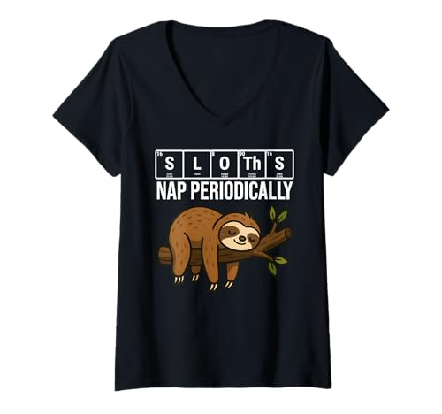 Damen Sloths Nap Periodically Funny Periodic Table Elements Pun T-Shirt mit V-Ausschnitt Damen Sloths Nap Periodically Funny Periodic Table Elements Pun T-Shirt mit V-Ausschnitt von Sloths Nap Periodically Funny Chemistry Apparel