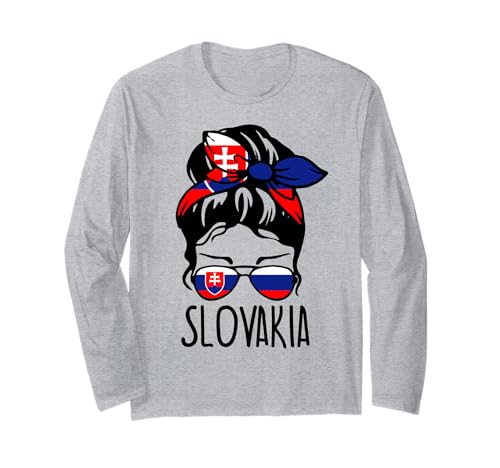 Slowakei-Flagge, niedliches unordentliches Dutt, patriotisch, slowakisches Mädchen, Mutter Langarmshirt Slowakei-Flagge, niedliches unordentliches Dutt, patriotisch, slowakisches Mädchen, Mutter Langarmshirt von Slovak Slovakia Flag Designs